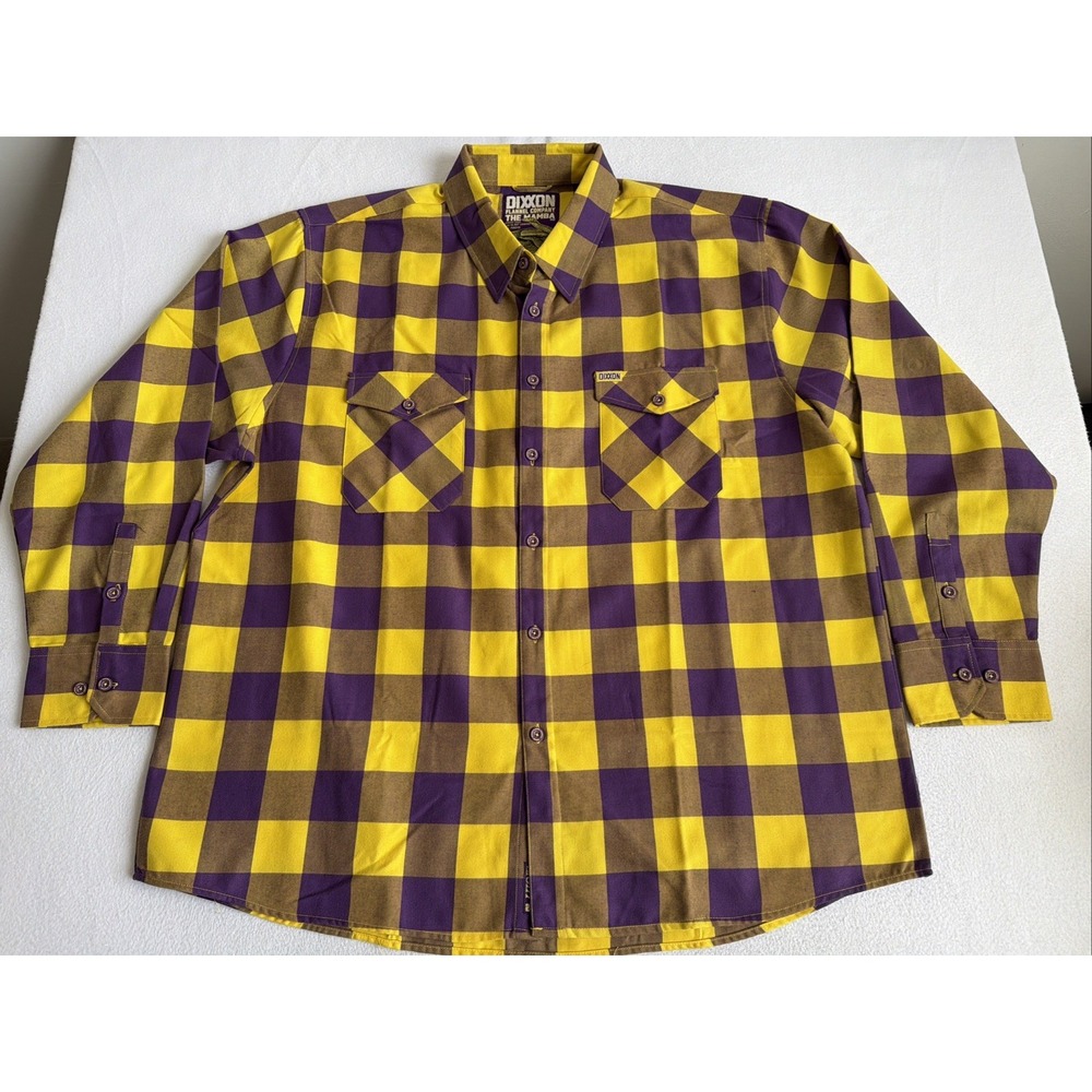 Dixxon The Mamba Plaid Flannel Button Up Shirt Yellow Purple Mens 4XL